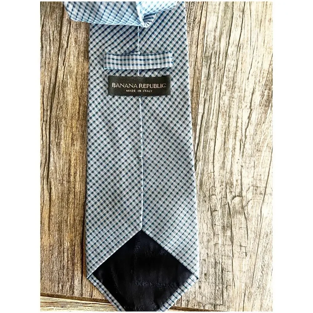 Banana Republic 100% Silk Men’s Tie Blue Check Made In Italy Preppy Boss Office